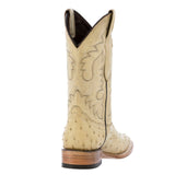 Mens Sand Ostrich Quill Print Leather Cowboy Boots Square Toe