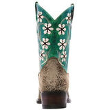 Kids FLR3 Teal Western Cowboy Boots Floral Leather - Snip Toe