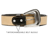 Black Western Cowboy Belt Overlay Leather - Silver Buckle