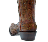 Womens Angels Cognac Leather Cowboy Boots Studded - Snip Toe