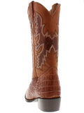 Men's Cognac Crocodile Belly Pattern Leather Cowboy Boots - J Toe
