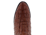 Mens Cognac Motorcycle Boots Crocodile Tail Print - Round Toe