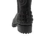 Mens Black Motorcycle Boots Crocodile Tail Print - Round Toe