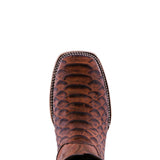 Mens Cognac Western Wear Leather Cowboy Boots Snake Print Square Toe