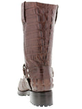 Mens Brown Motorcycle Boots Crocodile Tail Print - Square Toe