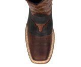 Mens Cognac Western Leather Cowboy Boots Longhorn - Square Toe