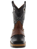 Kids Black & Honey Brown Real Leather Cowboy Boots - Square Toe