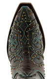 Womens Luckeysi Turquoise Cowgirl Boots Studded Overlay - Snip Toe