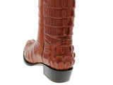 Mens Cognac Full Crocodile Tail Print Cowboy Boots - Round Toe