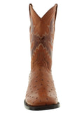 Men's Cognac Ostrich Quill Pattern Cowboy Boots Dark Sole - Square Toe