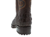 Mens Brown Motorcycle Boots Crocodile Back Cut Print - Round Toe