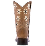 Kids FLWR Almond Western Cowboy Boots Floral Leather - Square Toe