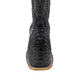 Mens Black Western Wear Leather Cowboy Boots Snake Print - Square Toe