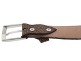Brown Western Cowboy Belt Shark Print Leather - Silver Buckle