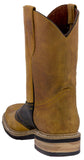 Mens Honey Brown & Black Cowboy Boots Leather Western Square Toe