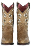 Kids FLWR Almond Western Cowboy Boots Floral Leather - Snip Toe