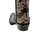 Womens Cleo Brown Leather Cowboy Boots Floral Embroidered - Snip Toe