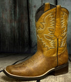 Mens Honey Brown Western Leather Cowboy Boots - Square Toe