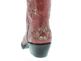 Womens 720 Red Leather Cowboy Boots Rhinestones - Snip Toe