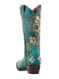 Womens Noruega Turquoise Leather Cowboy Boots Floral - Snip Toe