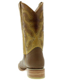Mens Western Wear Honey Brown Leather Cowboy Boots Rodeo Broad Square Toe