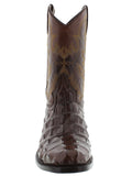 Mens Brown Alligator Back Print Leather Cowboy Boots Roper Toe - #110B