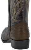 Mens Brown Ostrich Print Leather Cowboy Boots - Round Toe