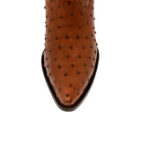 Mens Cognac Ostrich Quill Print Leather Cowboy Boots J Toe