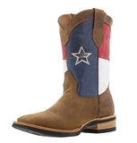 Mens Brown Texas Flag Leather Cowboy Boots Square Toe