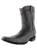 Men's Black Python Snake Pattern Zipper Cowboy Boots - Square Toe