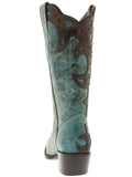 Womens 830 Turquoise Overlay Leather Cowboy Boots Snip Toe