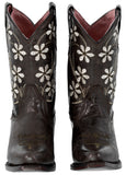 Kids FLWR Dark Brown Western Cowboy Boots Floral Leather - Snip Toe