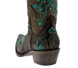 Womens Nataly Brown Cowgirl Boots Studded Embroidered - Snip Toe