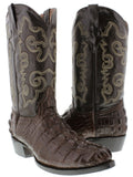 Mens Brown Alligator Tail Print Leather Cowboy Boots Round Toe