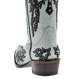 Womens Angels Off White Leather Cowboy Boots Studded Snip Toe
