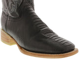 Mens Black Ostrich Leg Foot Print Leather Cowboy Boots Square Toe