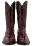 Burgundy Leather Cowboy Boots Real Crocodile Tail Skin J Toe