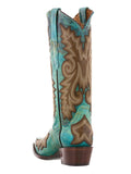 Women's Ancona Turquoise Overlay Leather Cowgirl Boots Snip Toe
