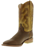 Mens Western Wear Honey Brown Leather Cowboy Boots Rodeo Broad Square Toe
