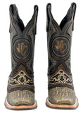 Mens Rustic Sand Lizard Print Leather Cowboy Boots - Rodeo Toe