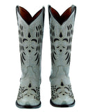 Womens Alaliz Off White Leather Cowboy Boots Fleur De Lis Snip Toe