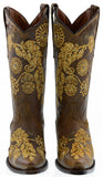 Womens Roma Brown Cowgirl Boots Floral Embroidered - Snip Toe