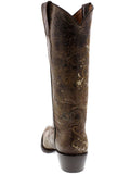 Womens Mesina Brown Leather Cowboy Boots Floral - Snip Toe