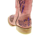 Womens Pink Cowboy Boots Fleur-De-Lis & Wings Purple Sequins - Snip Toe