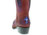 Womens Red Cowboy Boots Blue Cross & Wings Sequins - Snip Toe