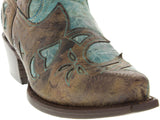 Womens 830 Turquoise Overlay Leather Cowboy Boots Snip Toe