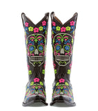 Womens Catrina Black Leather Cowboy Boots Embroidered - Snip Toe