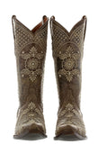 Womens Marfil Brown Wedding Cowboy Boots Studded - Snip Toe