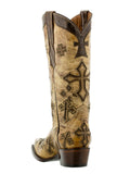 Women's Cruz Sand Cross Design Leather Cowgirl Boots - Snip Toe