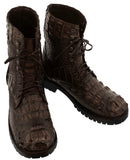 Men's Brown Full Alligator Skin Leather Motorcycle Boots Round